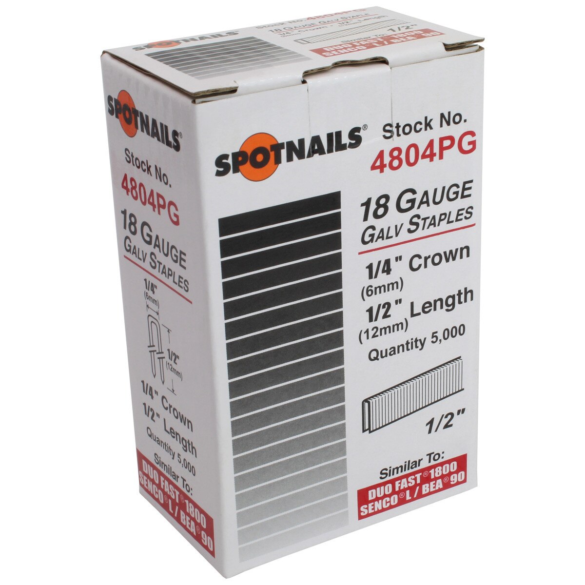 Senco L08BAB 18 Gauge 1/4" Crown X 1/2" Electro-Galvanized Staples – 10,000 Per Box, Fits Multiple Brands